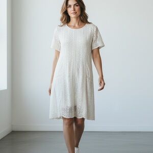 Sundance Cream Cotton Eyelet Delicate Boho Natural Dress